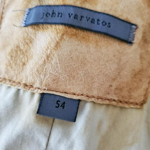 John Varvatos leather coat Med Large brown gray tan beige tie dyed blazer 52 54 - Picture 7 of 10